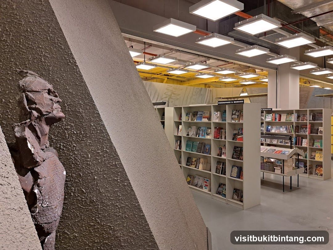 Bookstore Interior with Sculpture
