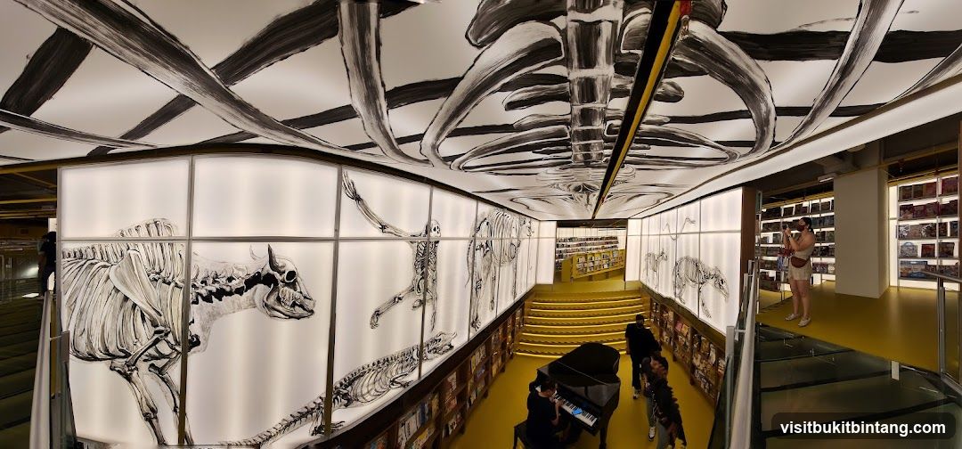Interior of a bookstore with anatomical illustrations