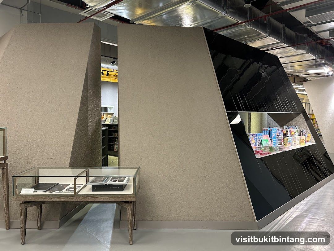 Modern retail display with books and merchandise