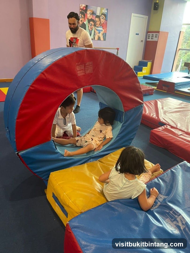 Children playing in a gymnastics facility