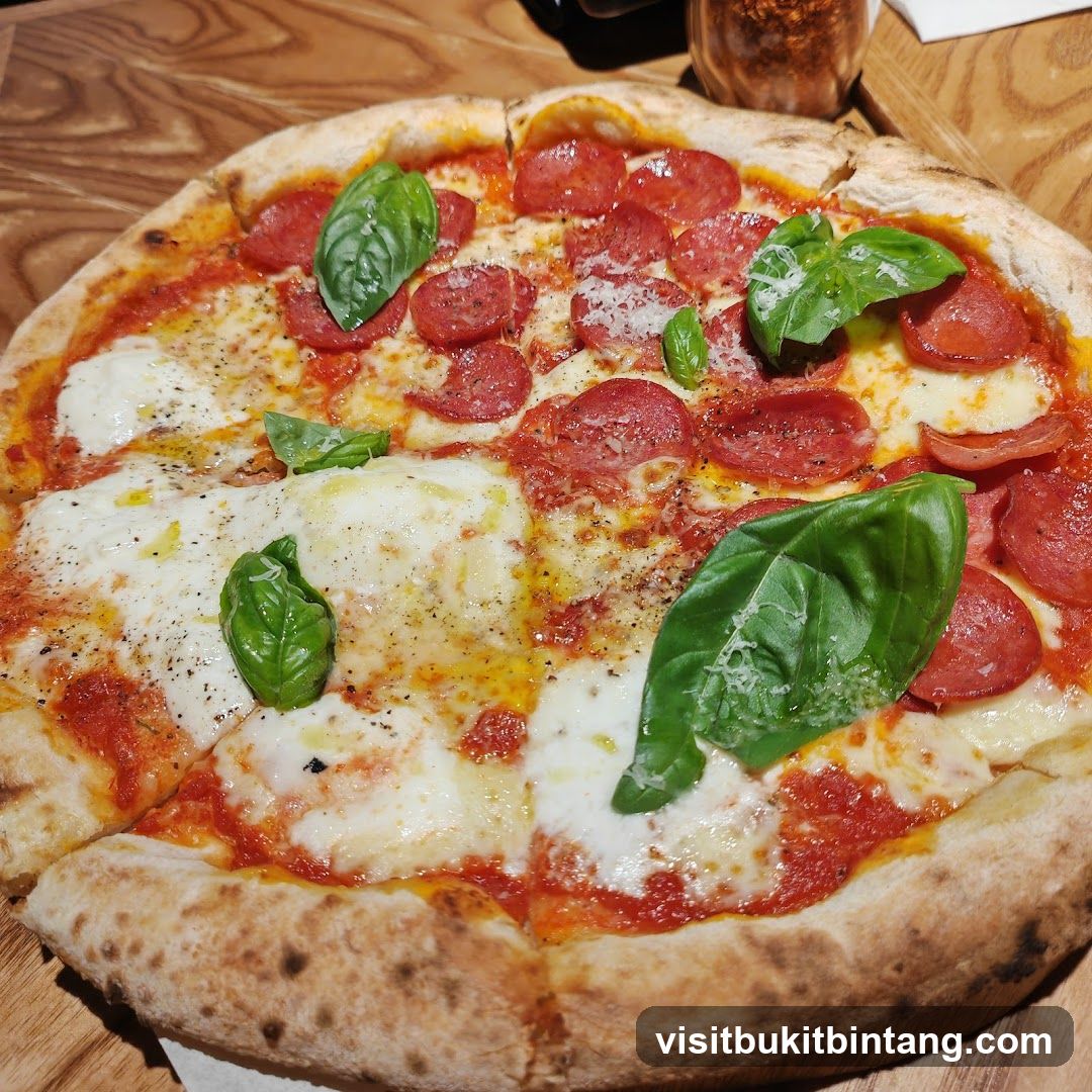 Pepperoni Pizza with Mozzarella and Basil