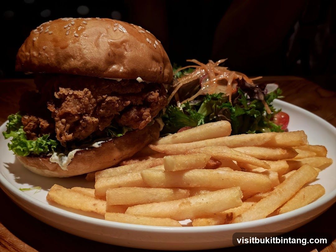 Fried Chicken Burger with Fries and Salad