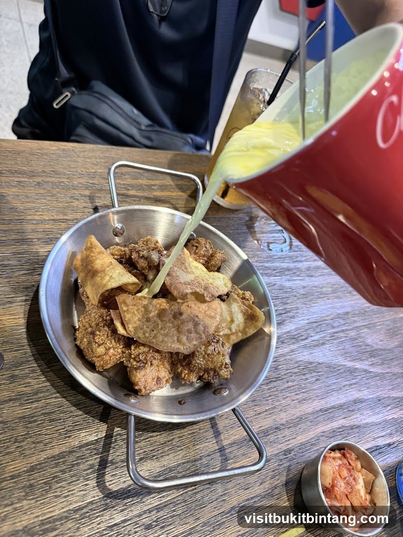 Pouring Sauce on Fried Food