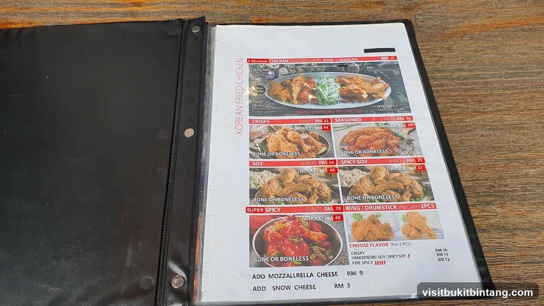 Korean Fried Chicken Menu