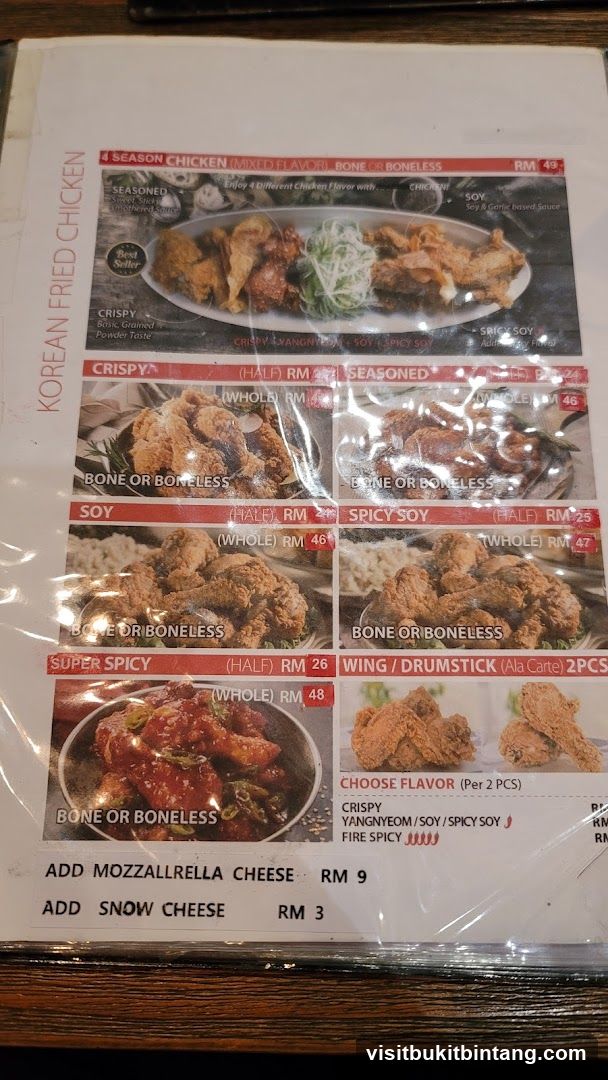 Korean Fried Chicken Menu