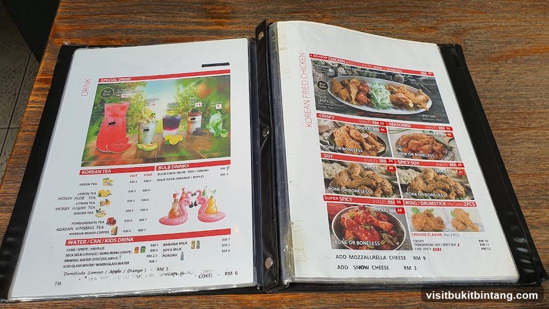 Korean Fried Chicken and Drinks Menu