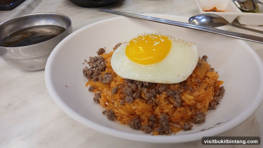 Kimchi Fried Rice with Fried Egg and Ground Beef