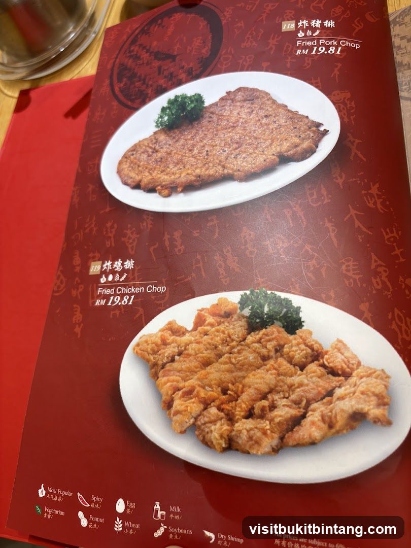 Menu with Fried Pork Chop and Fried Chicken Chop