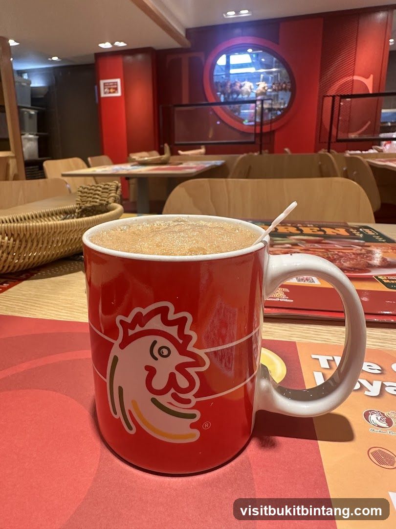 Beverage in a branded mug