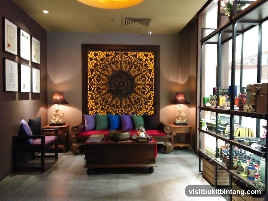Spa waiting area with retail display