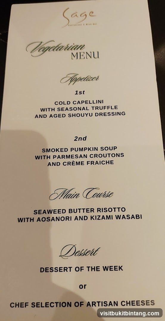 Sage Vegetarian Menu