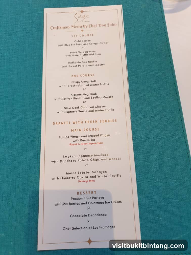 Sage Craftsman Menu by Chef Don John