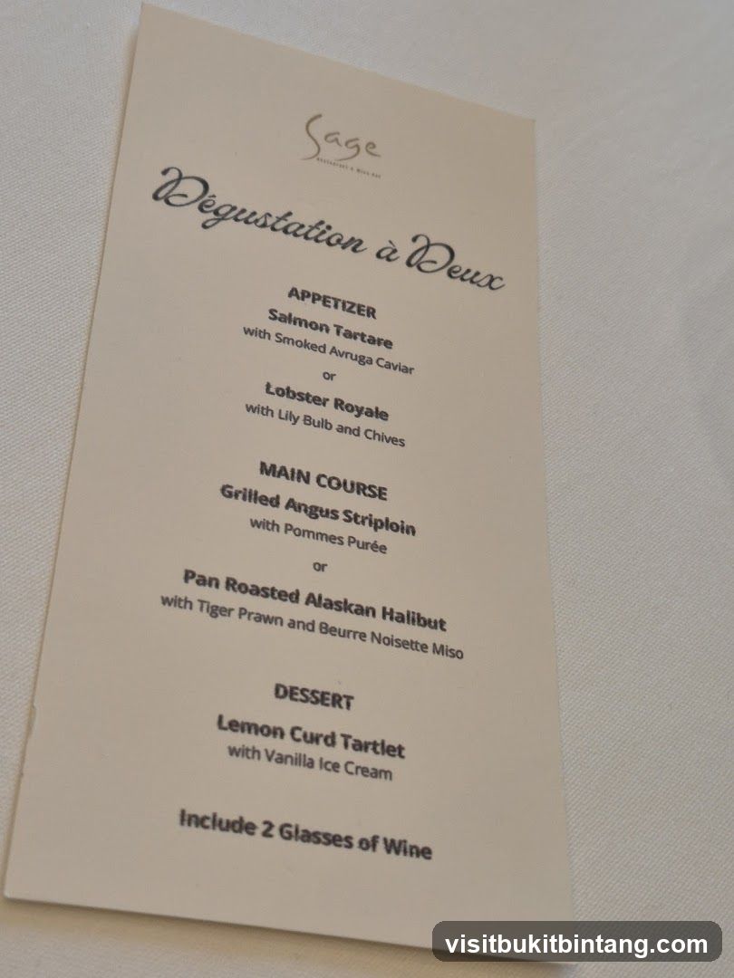 Sage Degustation à Deux Menu