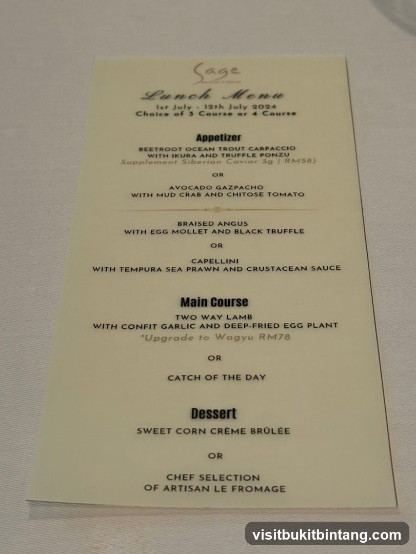 Sage Lunch Menu