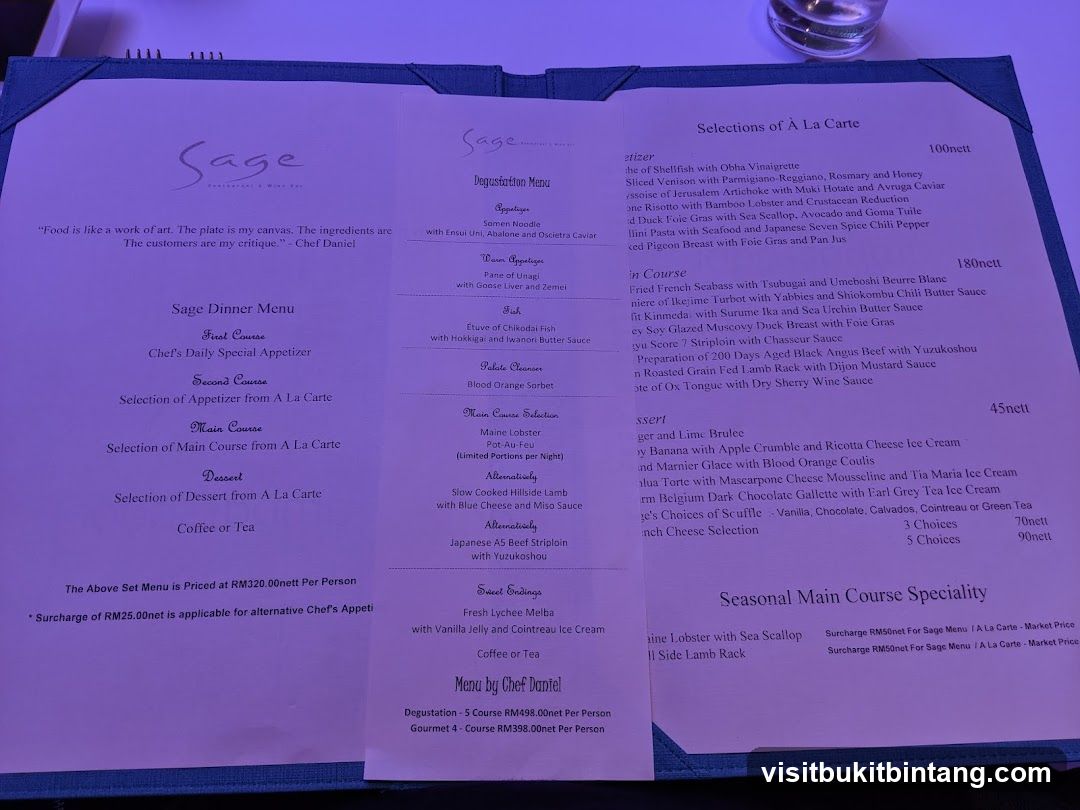 Sage Dinner Menu