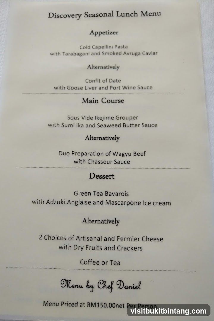 Discovery Seasonal Lunch Menu