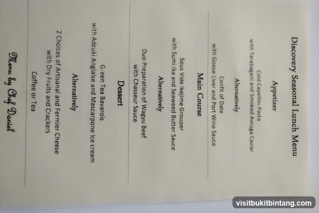 Discovery Seasonal Lunch Menu