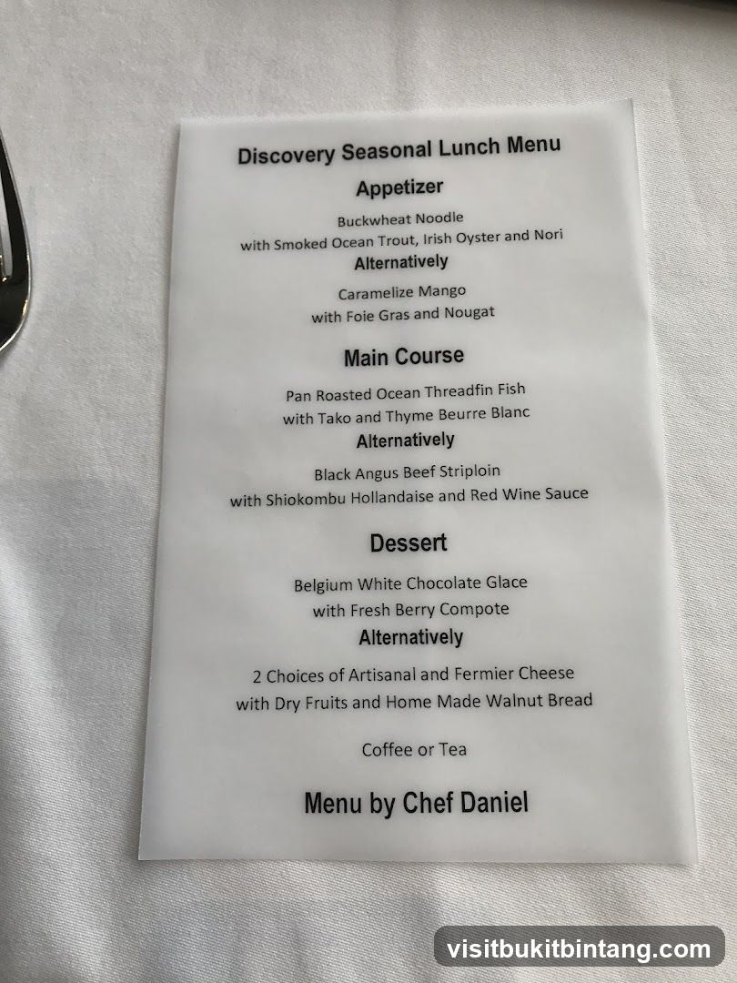 Discovery Seasonal Lunch Menu