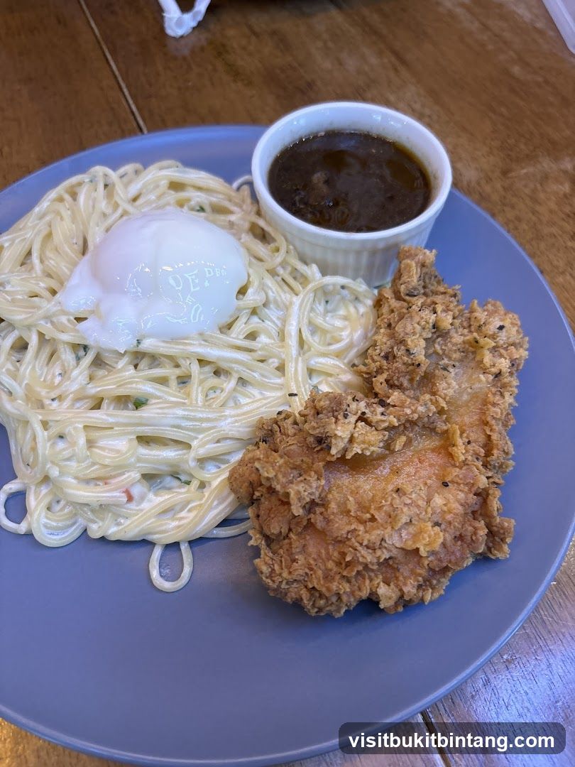 Creamy Spaghetti with Fried Chicken