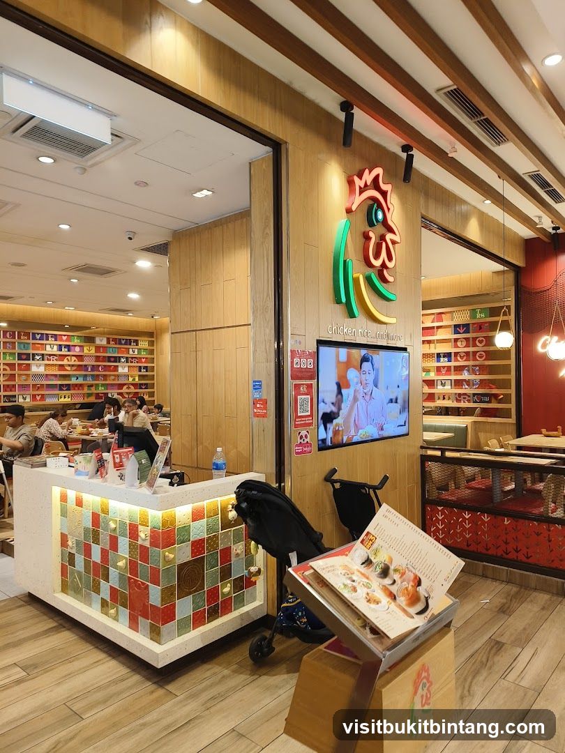 Restaurant Interior with Chicken Logo and Menu