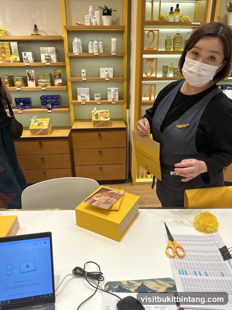 Sales associate packaging a gift