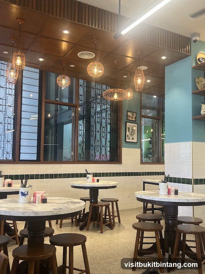 Restaurant Interior with Round Tables and Stools