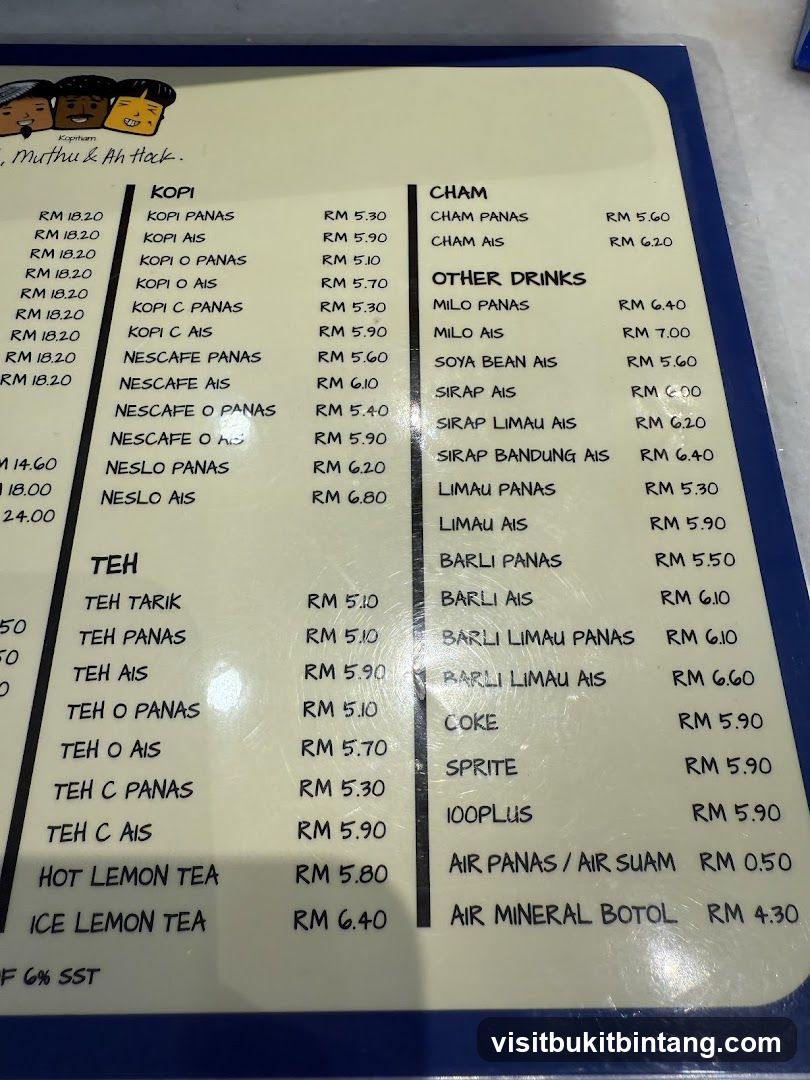 Kopitiam Menu