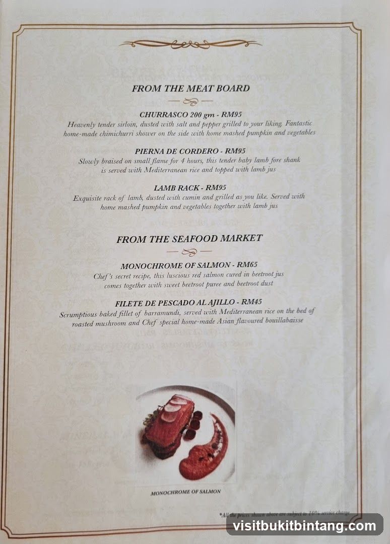 Menu from The Meat Board and Seafood Market