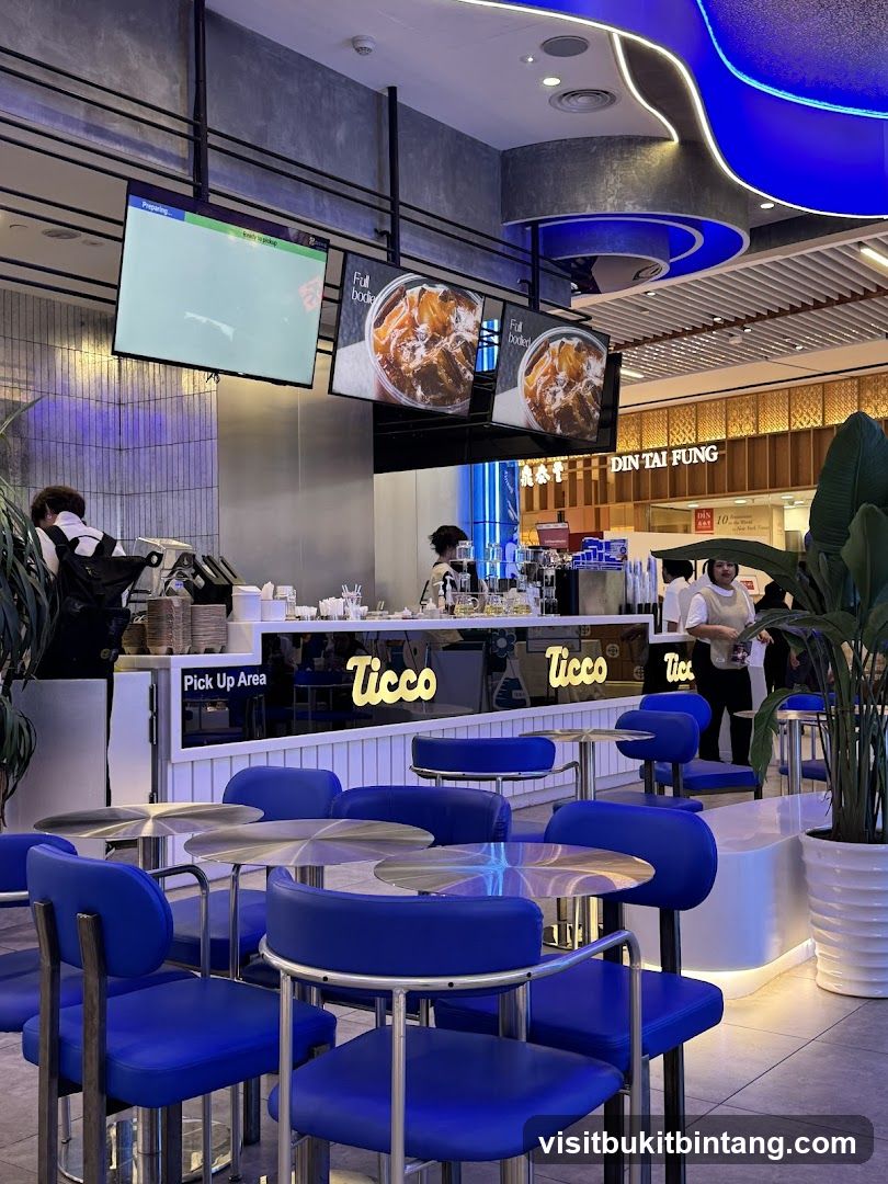 Modern Cafe Interior with Blue Seating