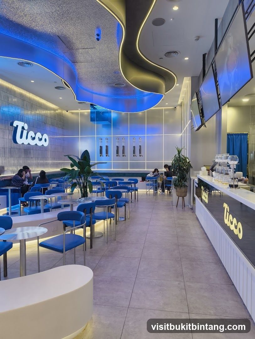 Modern Cafe Interior with Blue Accents
