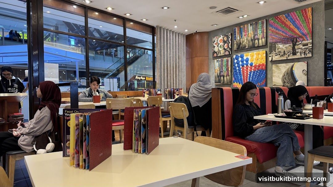 Restaurant Interior with Diners and Artwork