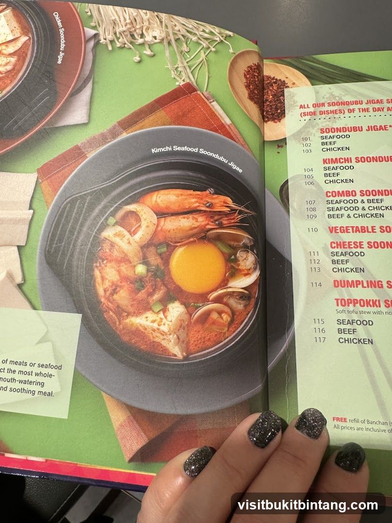 Soondubu Jigae Menu