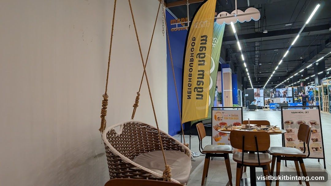 Indoor seating area with promotional displays