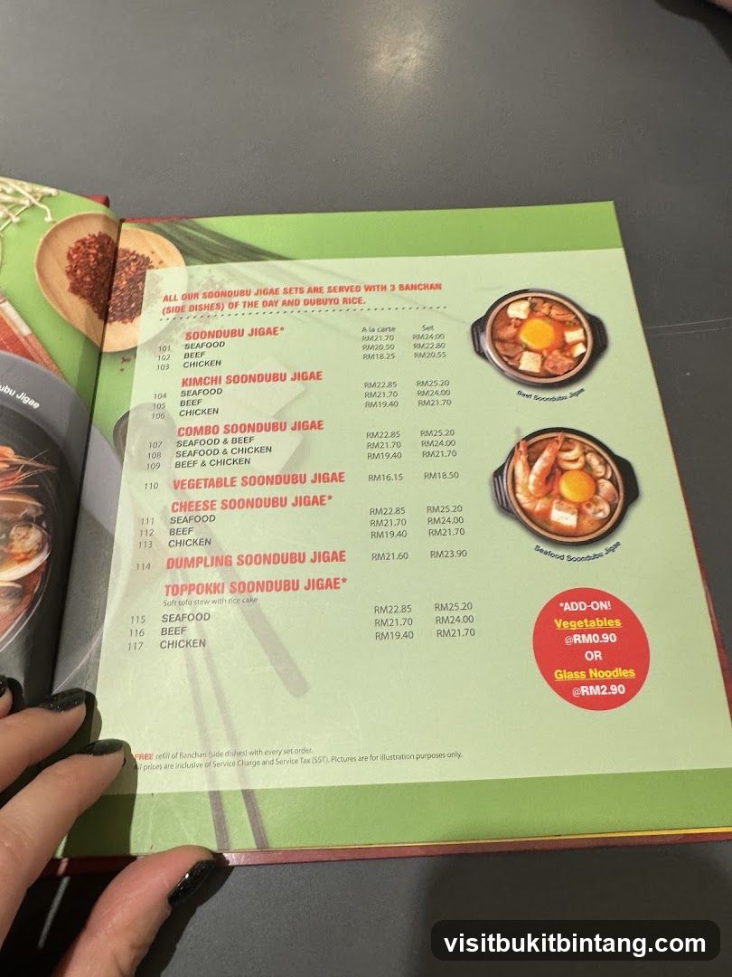 Soondugu Jigae Menu