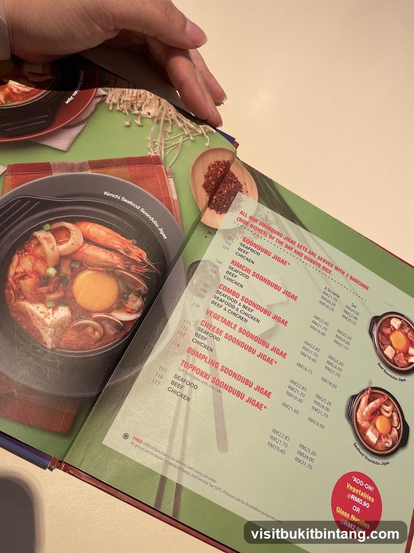 Soonudubu Jigae Menu