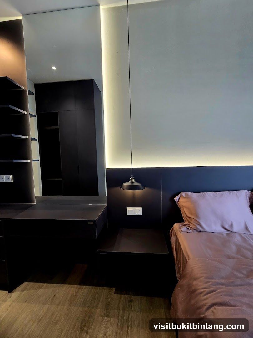 Modern Bedroom with Dark Furnishings