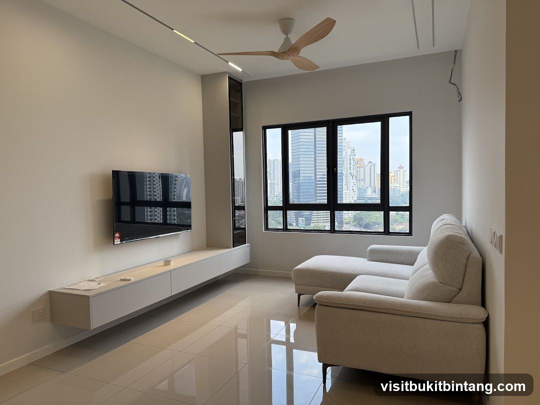 Modern Living Room with City View