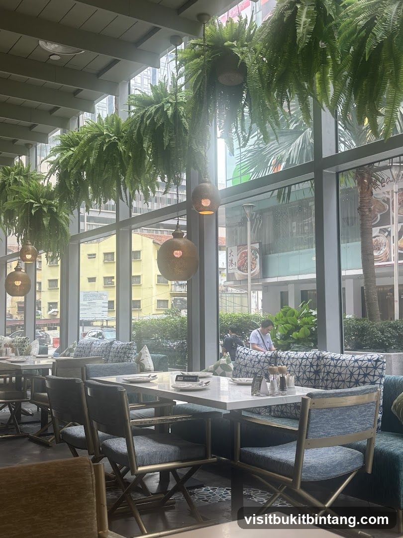Restaurant Interior with Hanging Plants