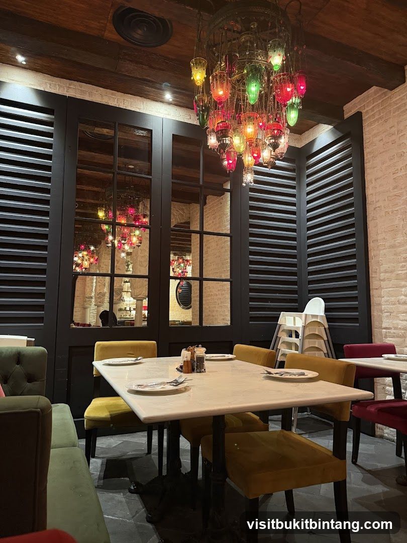Restaurant Interior with Colorful Chandelier