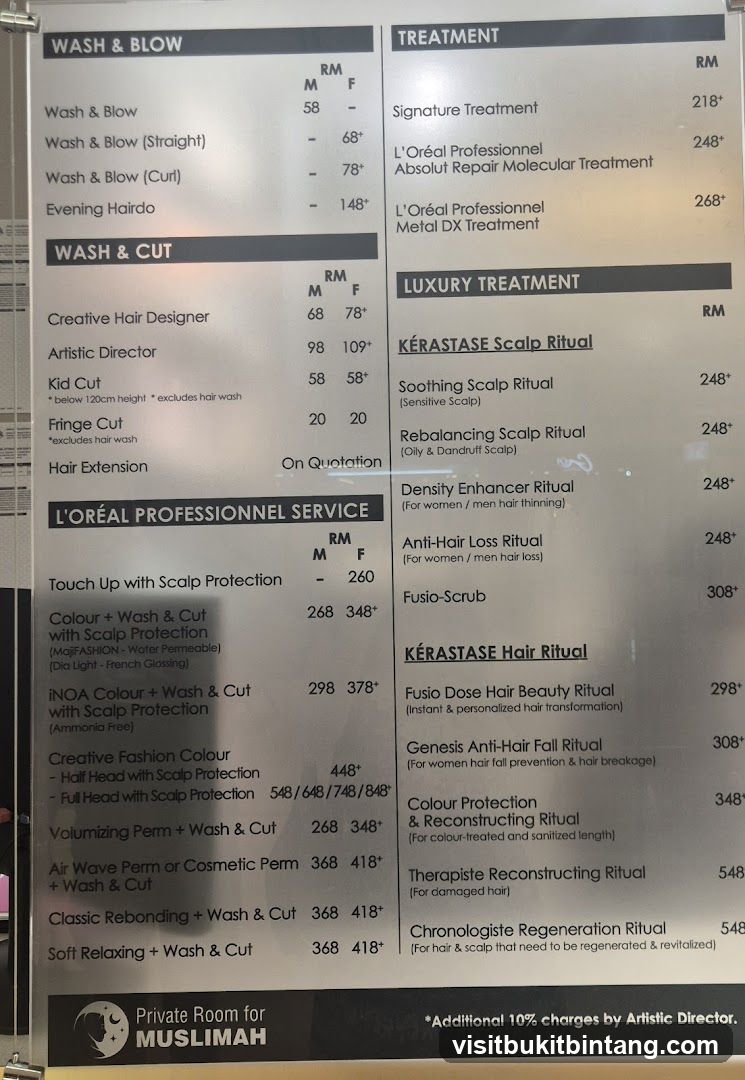 Hair Salon Price List