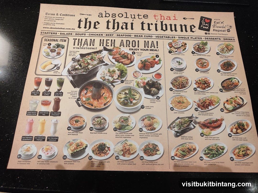 Absolute Thai Tribune Menu