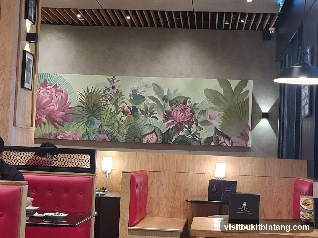 Restaurant Interior with Floral Mural