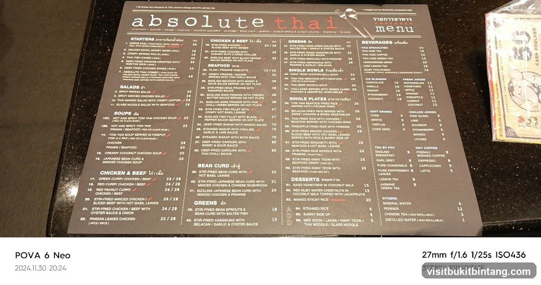 Absolute Thai Menu