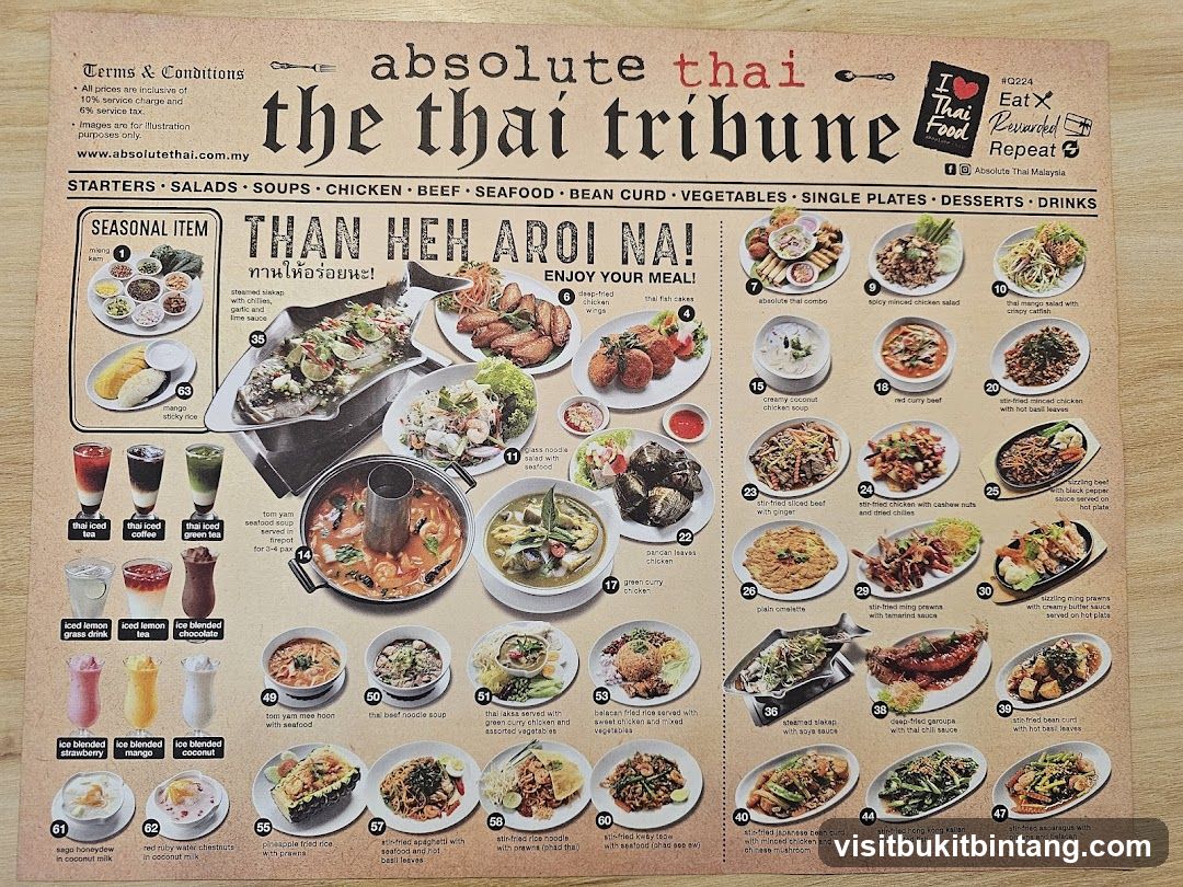 Absolute Thai Tribune Menu
