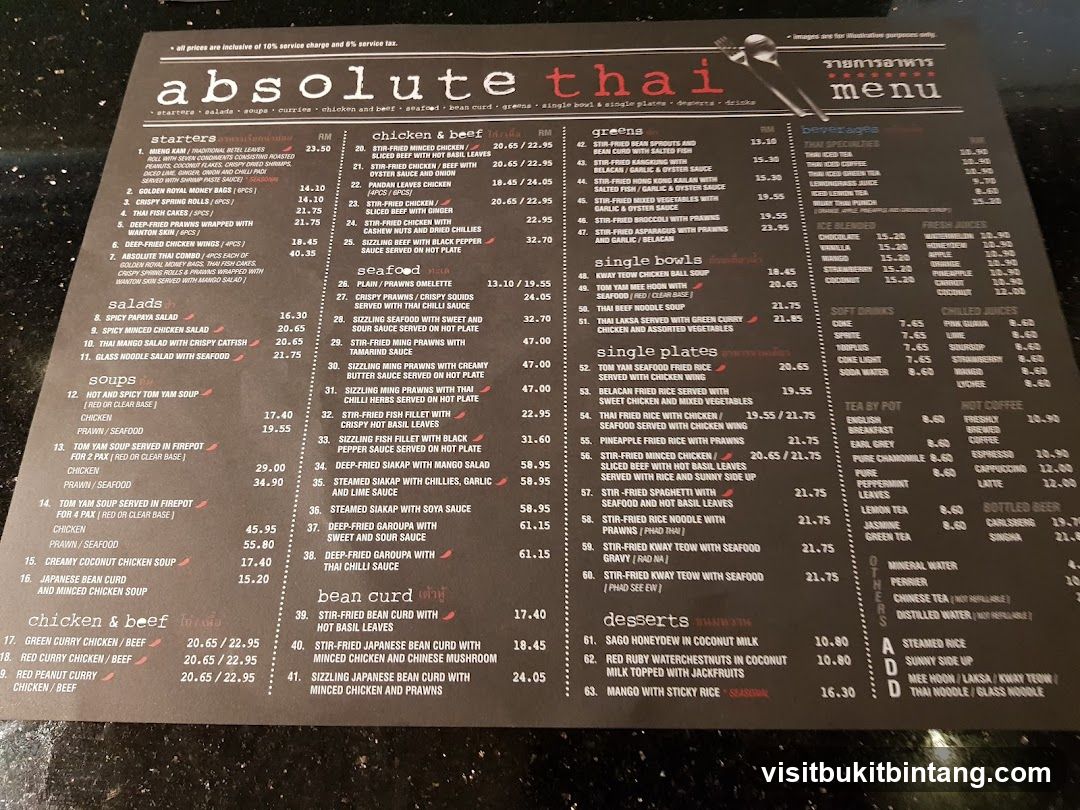 Absolute Thai Menu