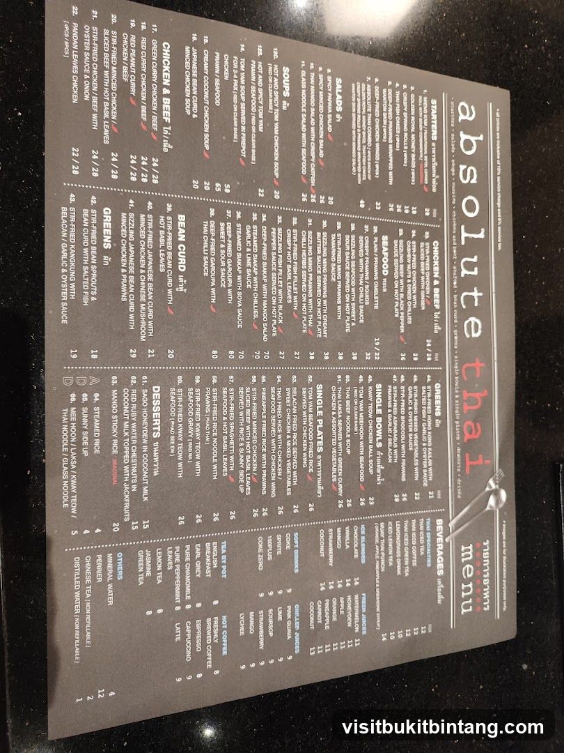 Absolute Thai Menu