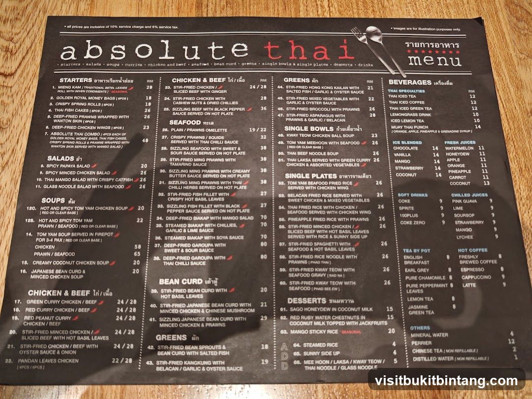 Absolute Thai Menu