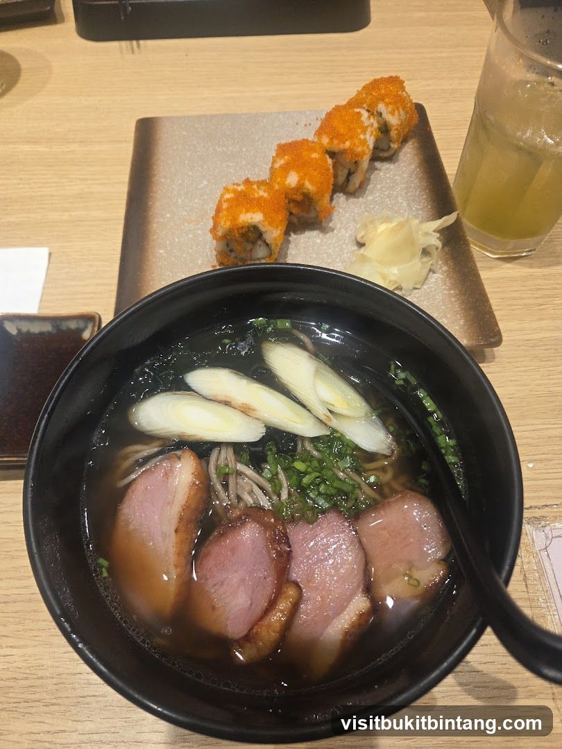 Duck Noodle Soup and Sushi