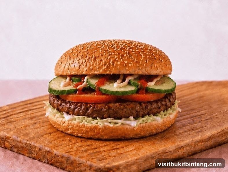Burger on a Wooden Board