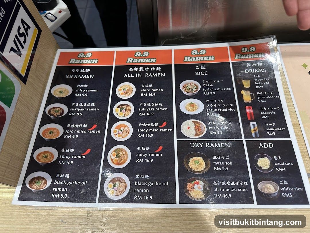 9.9 Ramen Menu